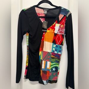 NWT Profile Women's Black V-Neck Long Sleeve T-Shirt Top Size L